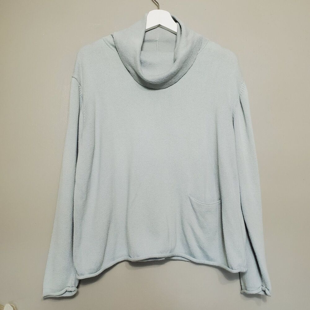 Vintage J.Jill Knit Sweater Womens Size Small Baby Blue Cowl Neck Rolled Hem